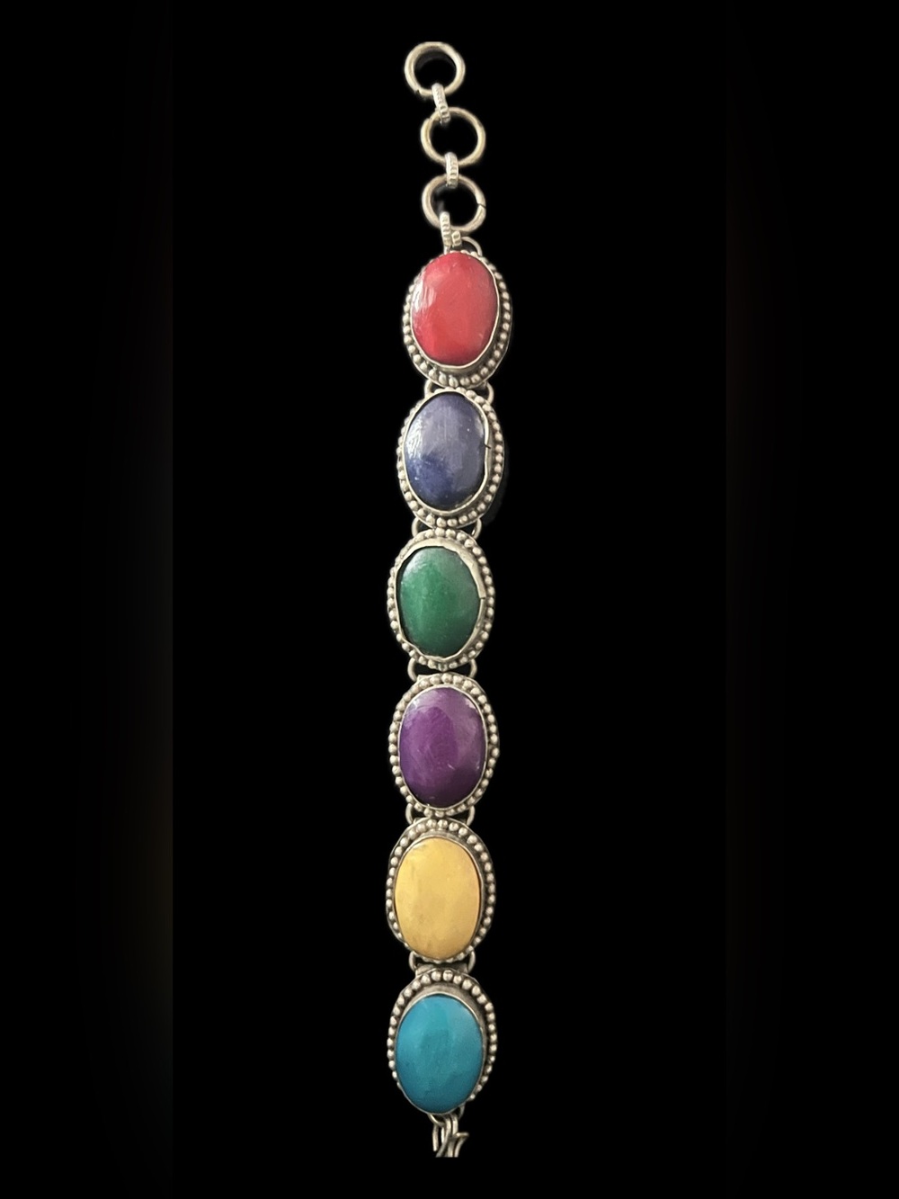Vintage 1980s Mexican Faux Gemstone Link Bracelet - Women Jewelry